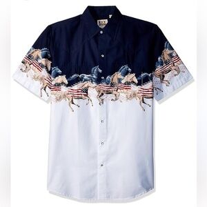 Fly Cattleman | Short Sleeve Horse Pearl Snap Western Rodeo Men’s Shirt M